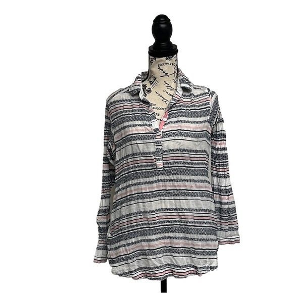 Columbia Striped Henley Tunic Blouse M Nautical Preppy Camping M Outdoor Womens - Picture 1 of 8